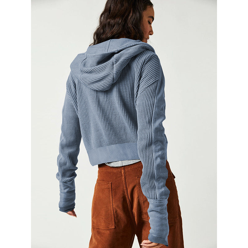 Blue Textured Hooded Tailored Jacket