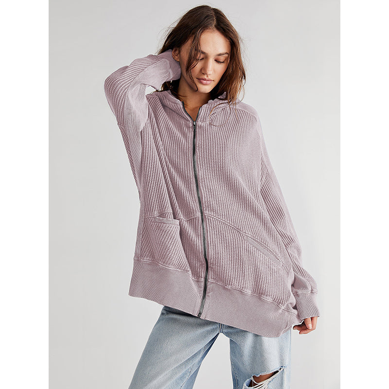 Purple Hooded Long Sleeves Sweatshirt