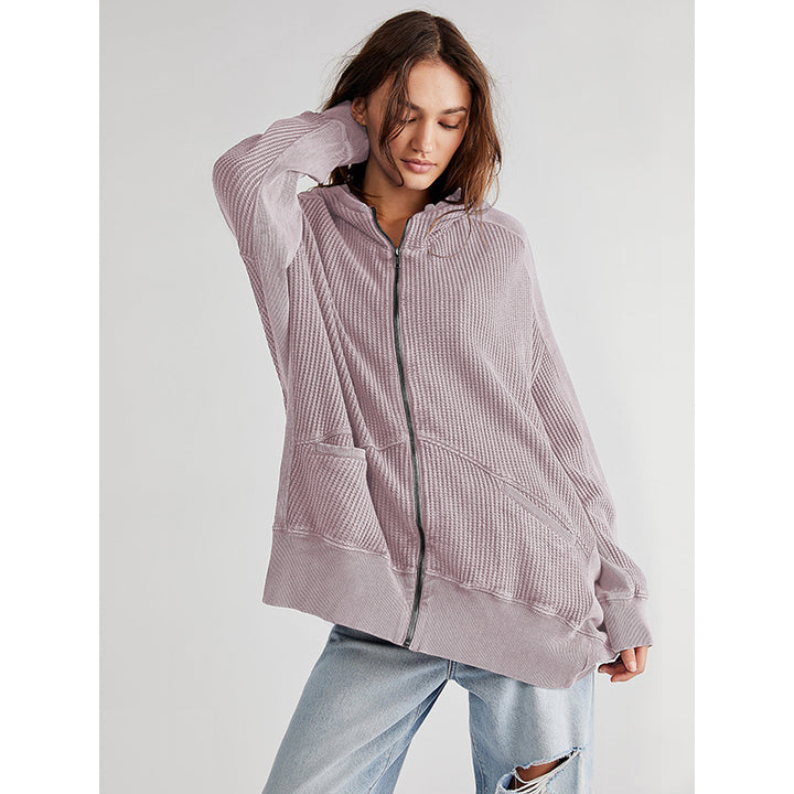 Purple Hooded Long Sleeves Sweatshirt