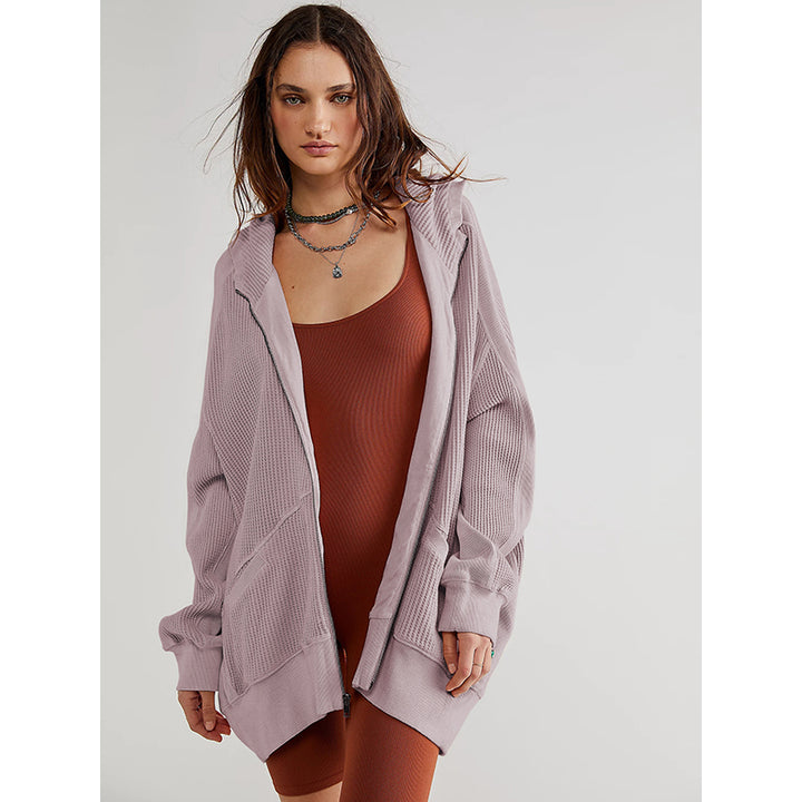 Purple Hooded Long Sleeves Sweatshirt