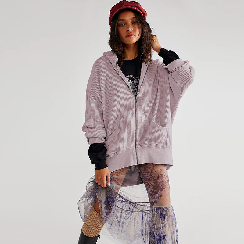 Purple Hooded Long Sleeves Sweatshirt