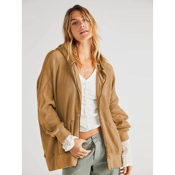 Brown Mock Collar Hooded Front-Open Overcoat