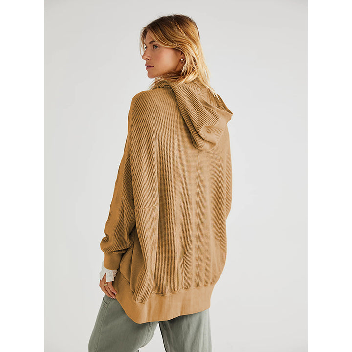 Brown Mock Collar Hooded Front-Open Overcoat