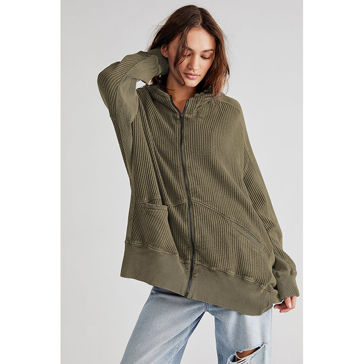 Green Hooded Long Sleeves Sweatshirt