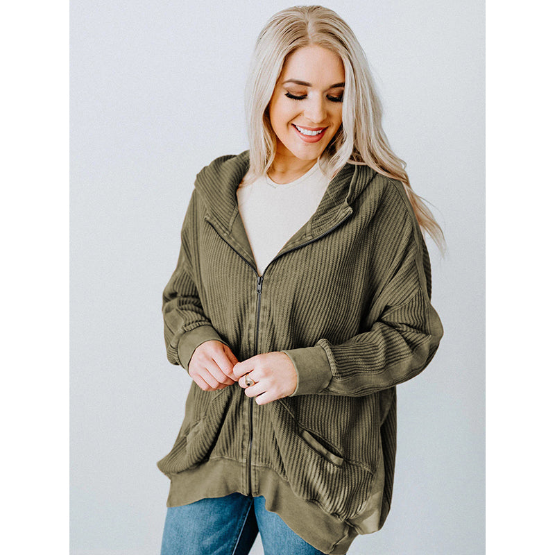 Green Hooded Long Sleeves Sweatshirt
