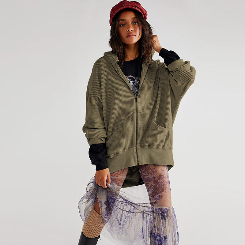 Green Hooded Long Sleeves Sweatshirt