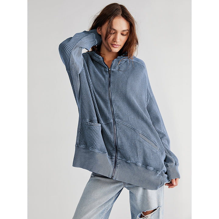Blue Hooded Long Sleeves Sweatshirt