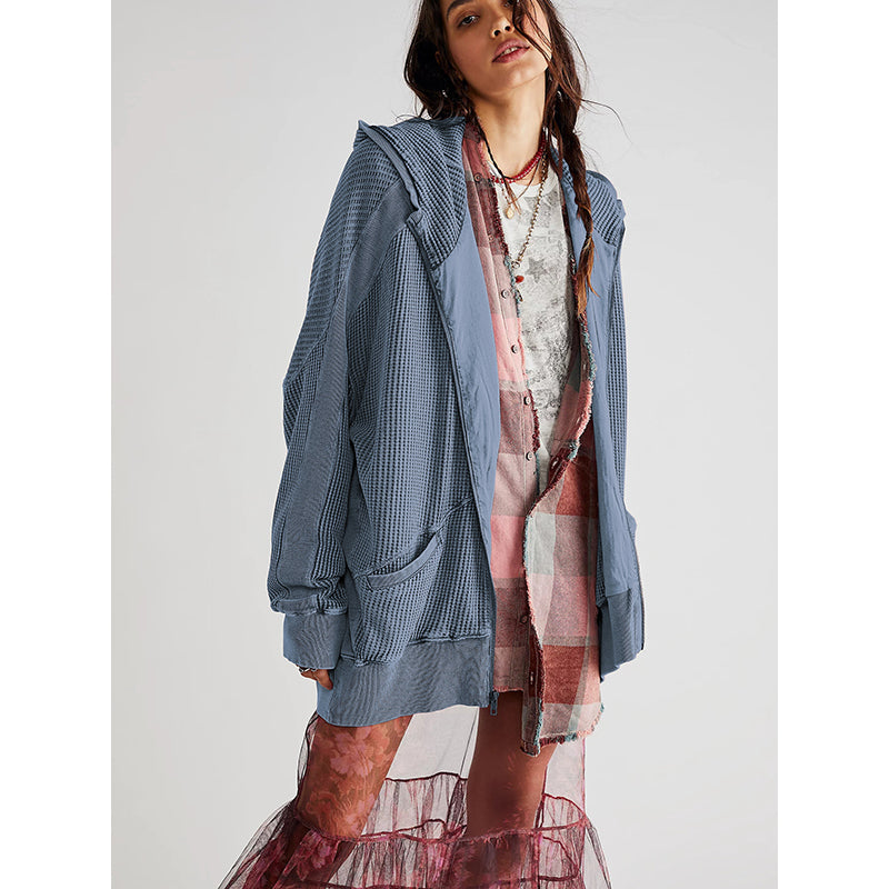 Blue Hooded Long Sleeves Sweatshirt