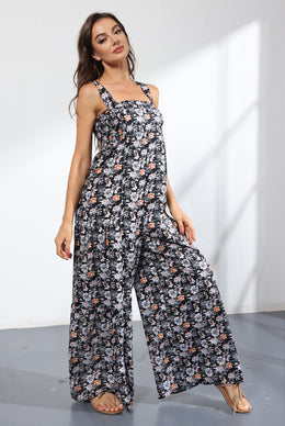 Black & White Floral Printed Basic Jumpsuit