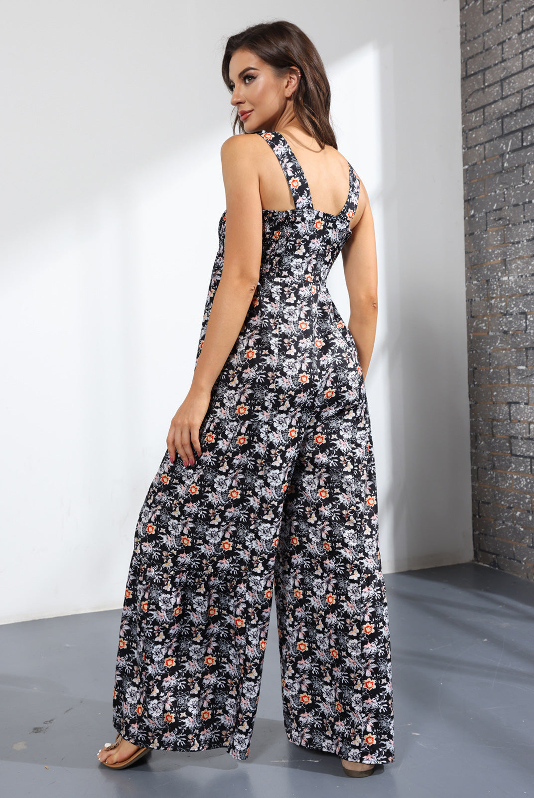 Black & White Floral Printed Basic Jumpsuit