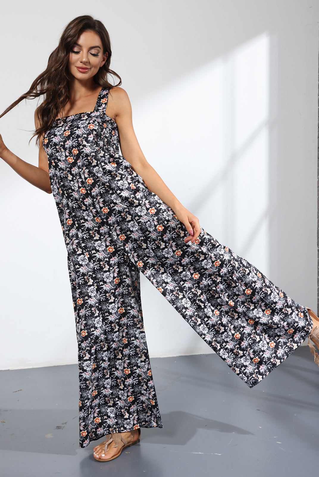Black & White Floral Printed Basic Jumpsuit