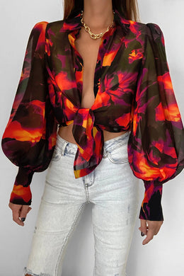 Women Black Abstract Printed Blouson Crop Top