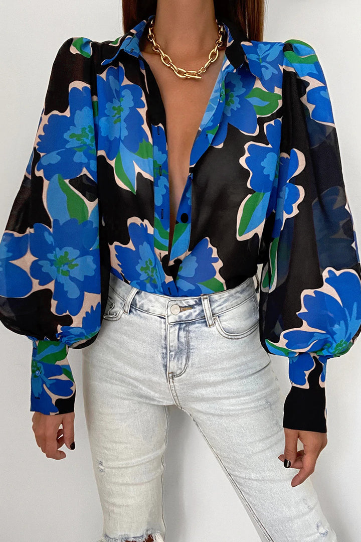 Blue Print Shirt Style Top