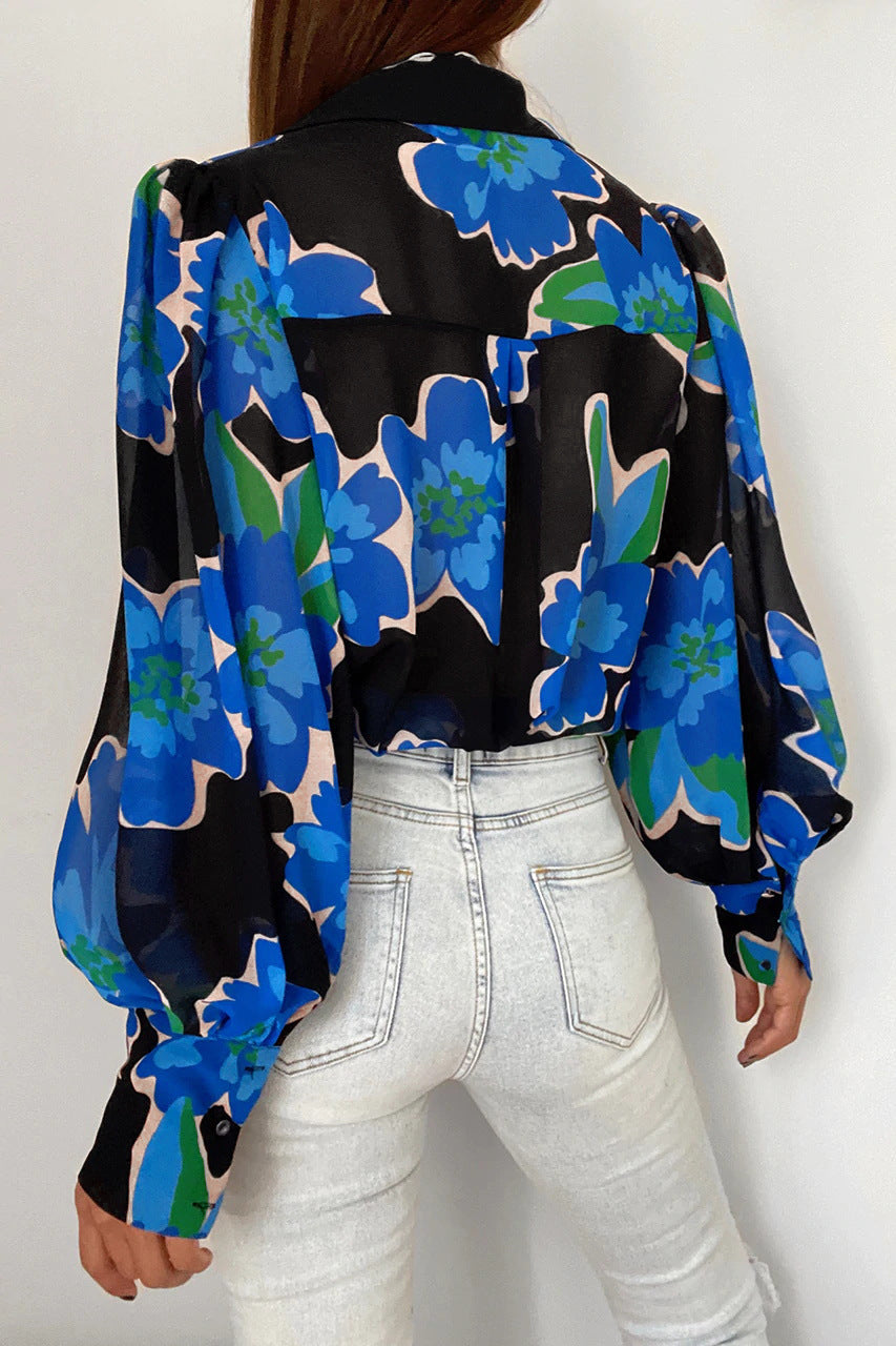 Blue Print Shirt Style Top