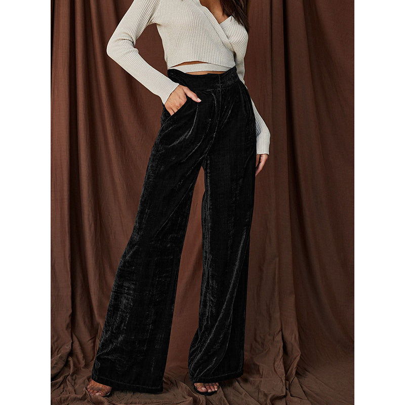 Women Black Flared High-Rise Pleated Parallel Trousers