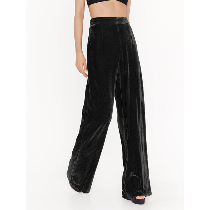 Women Black Flared High-Rise Pleated Parallel Trousers