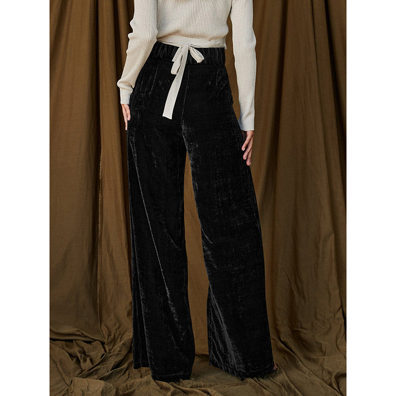 Women Black Flared High-Rise Pleated Parallel Trousers