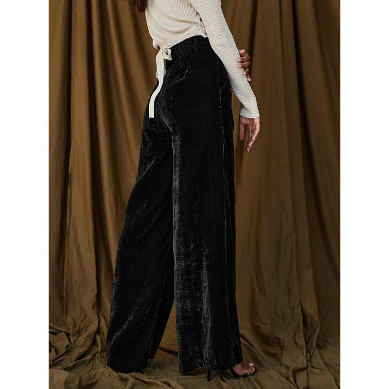 Women Black Flared High-Rise Pleated Parallel Trousers