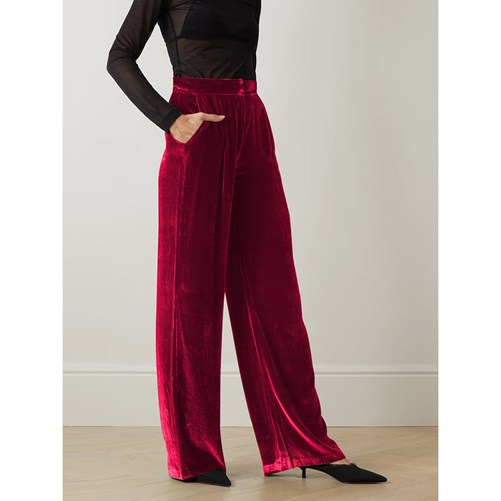 Women Red Flared High-Rise Parallel Trousers