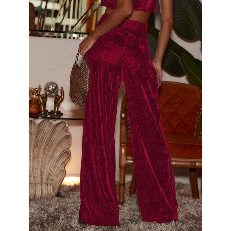 Women Red Flared High-Rise Parallel Trousers