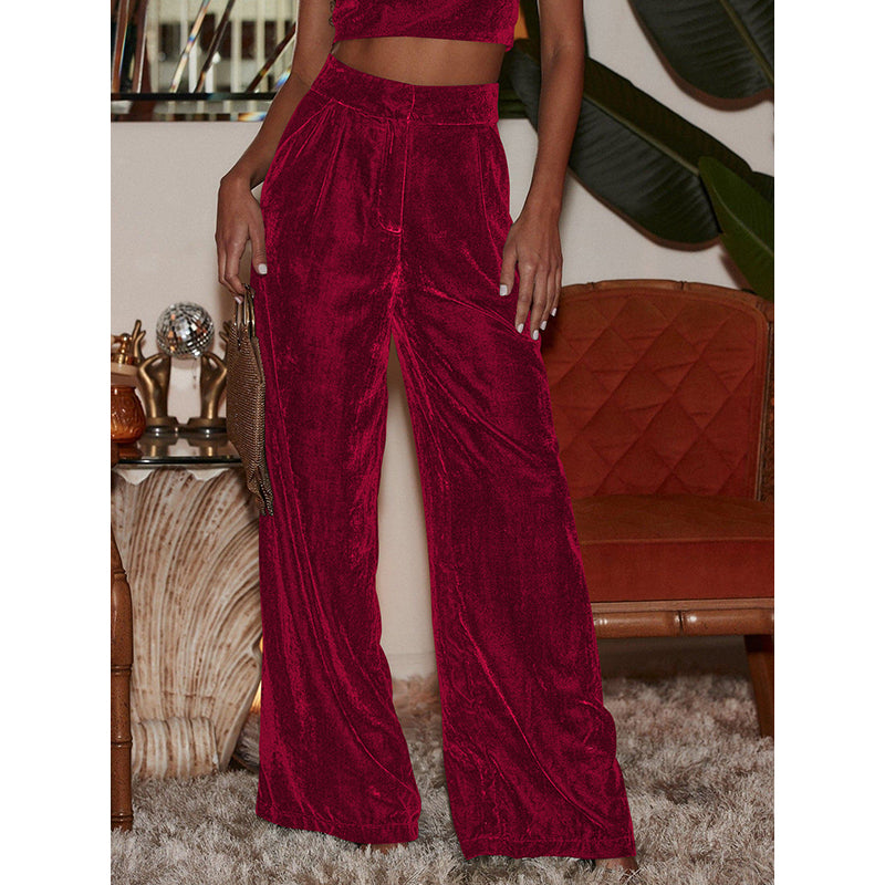 Women Red Flared High-Rise Parallel Trousers