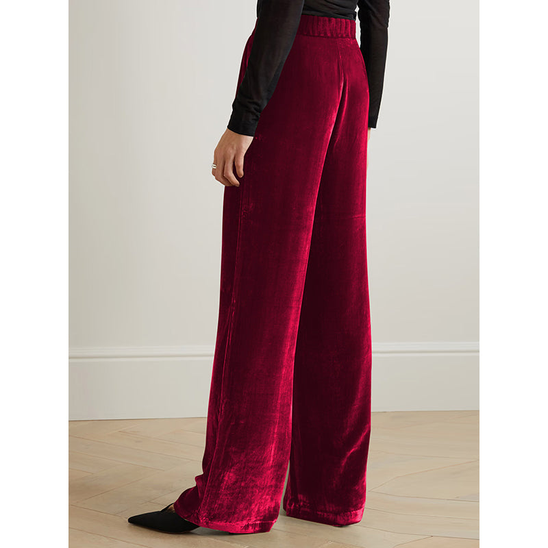 Women Red Flared High-Rise Parallel Trousers