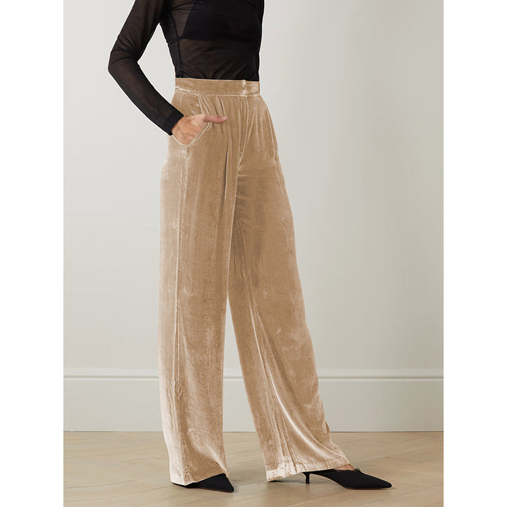 Women Gold-Toned Flared High-Rise Parallel Trousers
