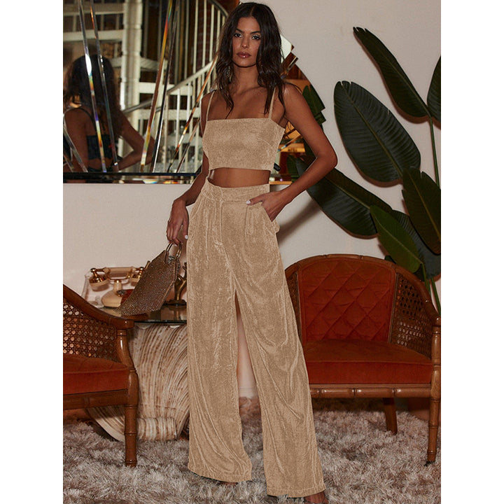 Women Gold-Toned Flared High-Rise Parallel Trousers