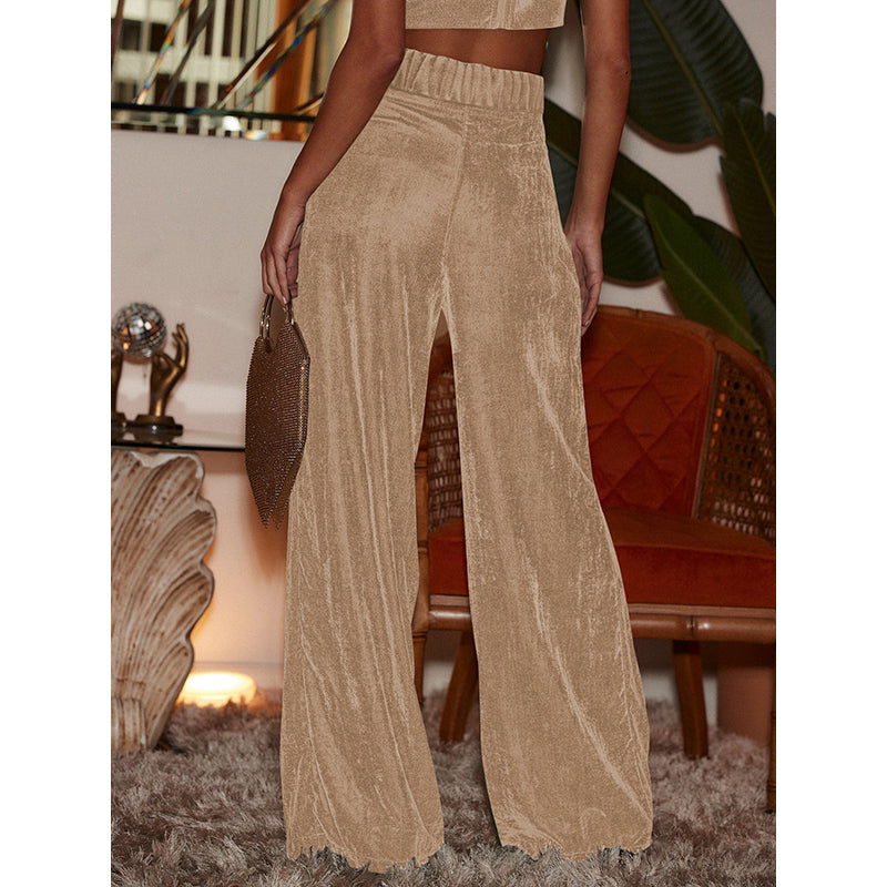 Women Gold-Toned Flared High-Rise Parallel Trousers