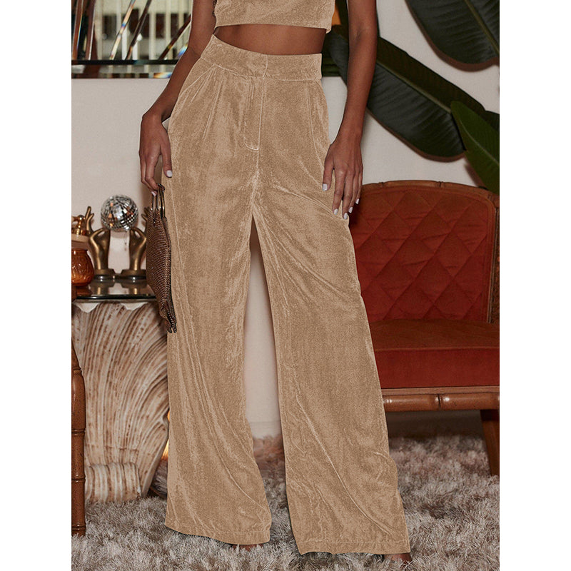 Women Gold-Toned Flared High-Rise Parallel Trousers