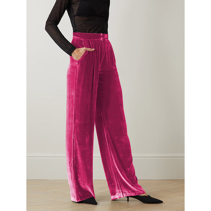 Women Pink Flared High-Rise Parallel Trousers
