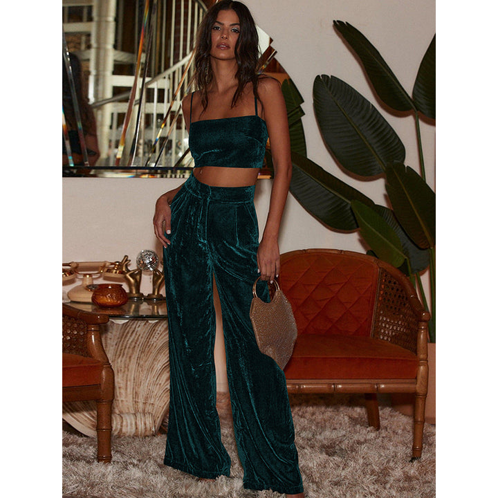 Women Green Flared Fit High-Rise Trousers