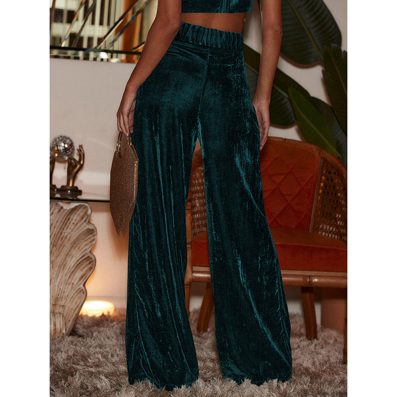 Women Green Flared Fit High-Rise Trousers
