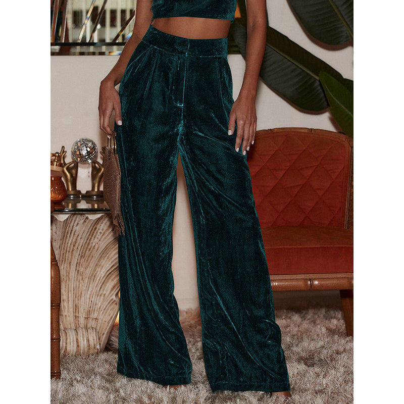 Women Green Flared Fit High-Rise Trousers