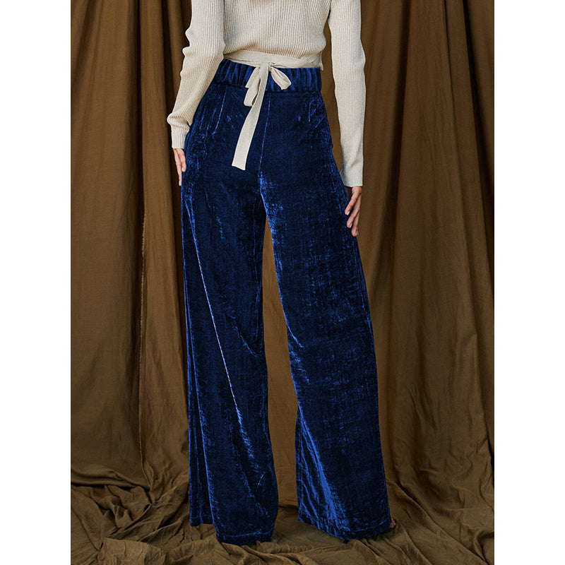 Women Blue Flared High-Rise Pleated Parallel Trousers
