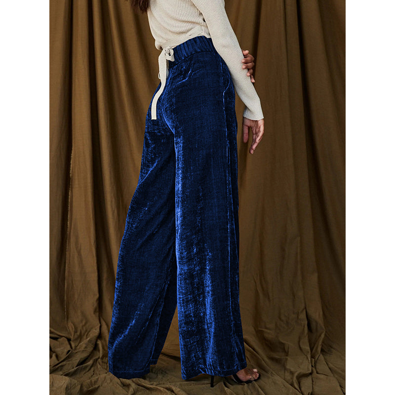 Women Blue Flared High-Rise Pleated Parallel Trousers