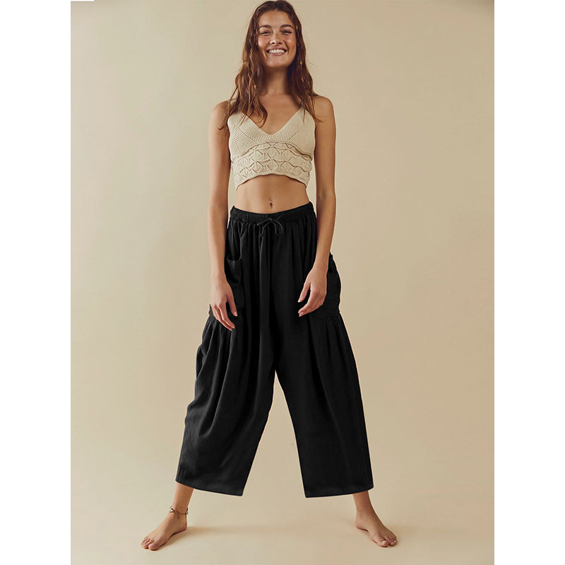 Women Black Flared High-Rise Pleated Culottes Trousers