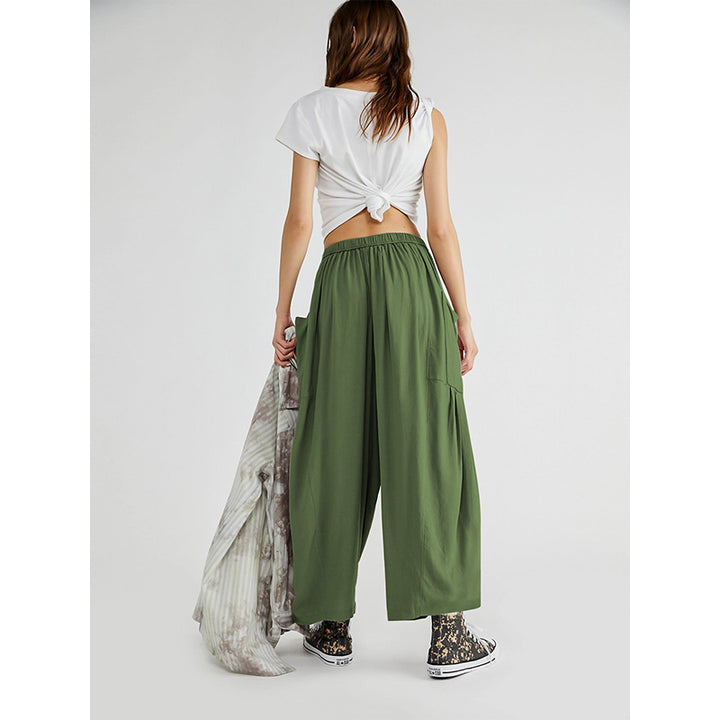 Women Green Loose Fit High-Rise Parallel Trousers