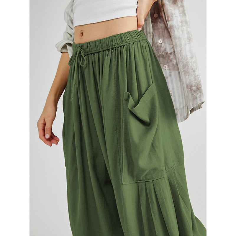 Women Green Loose Fit High-Rise Parallel Trousers