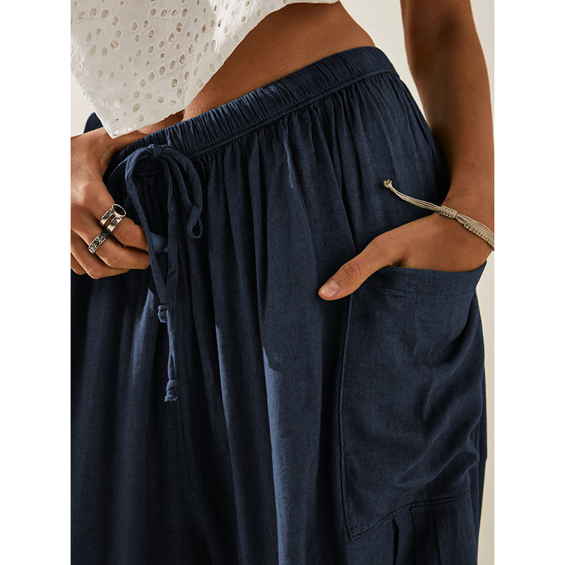 Women Navy Blue Flared High-Rise Pleated Trousers