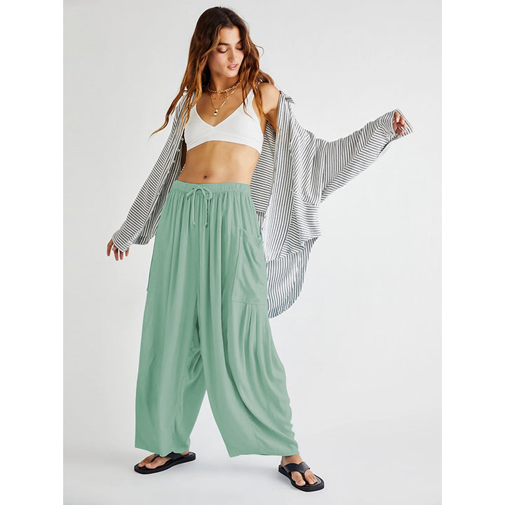 Women Fluorescent Green Flared High-Rise Pleated Trousers