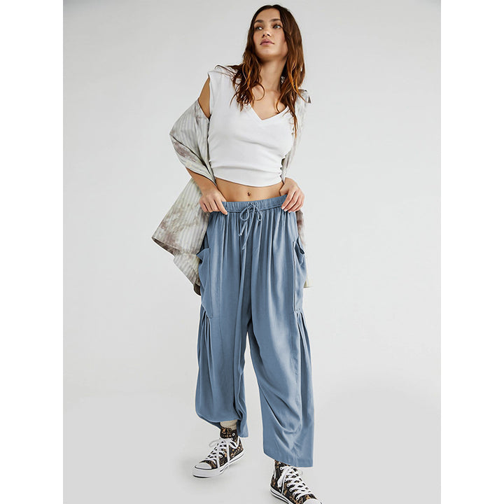 Women Blue Loose Fit High-Rise Parallel Trousers