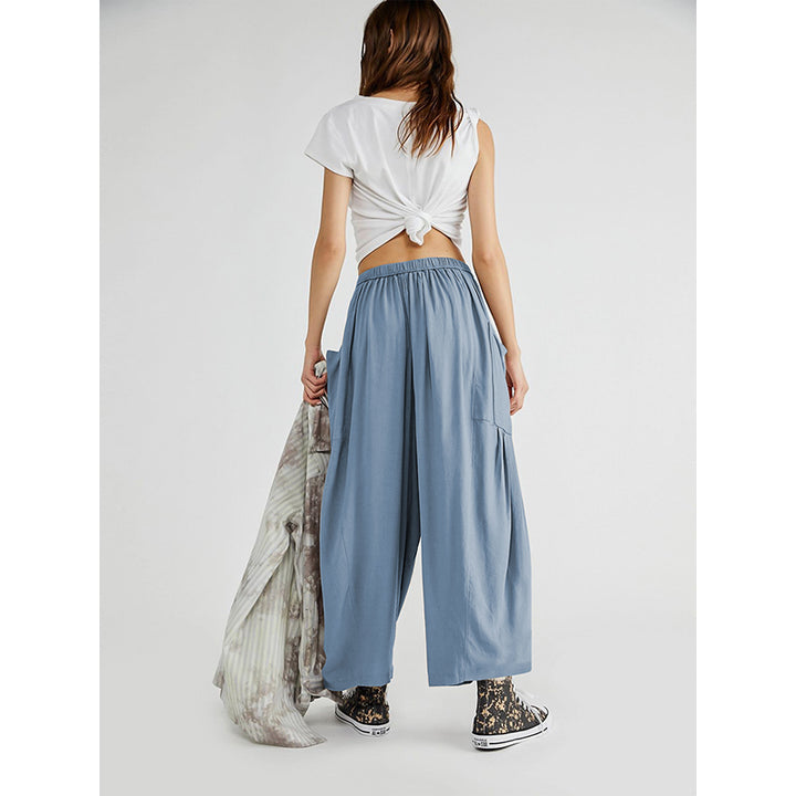 Women Blue Loose Fit High-Rise Parallel Trousers