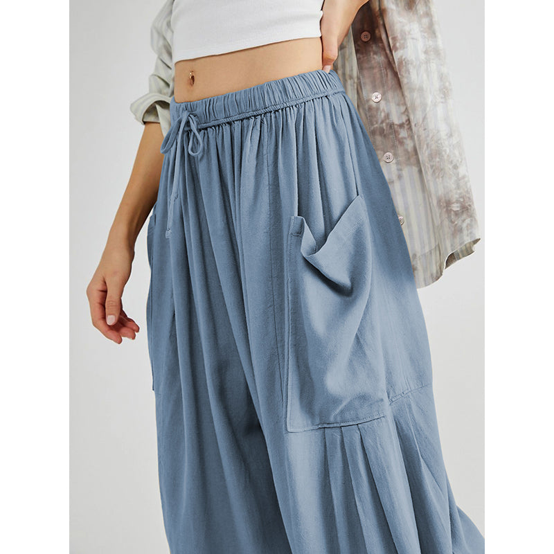 Women Blue Loose Fit High-Rise Parallel Trousers