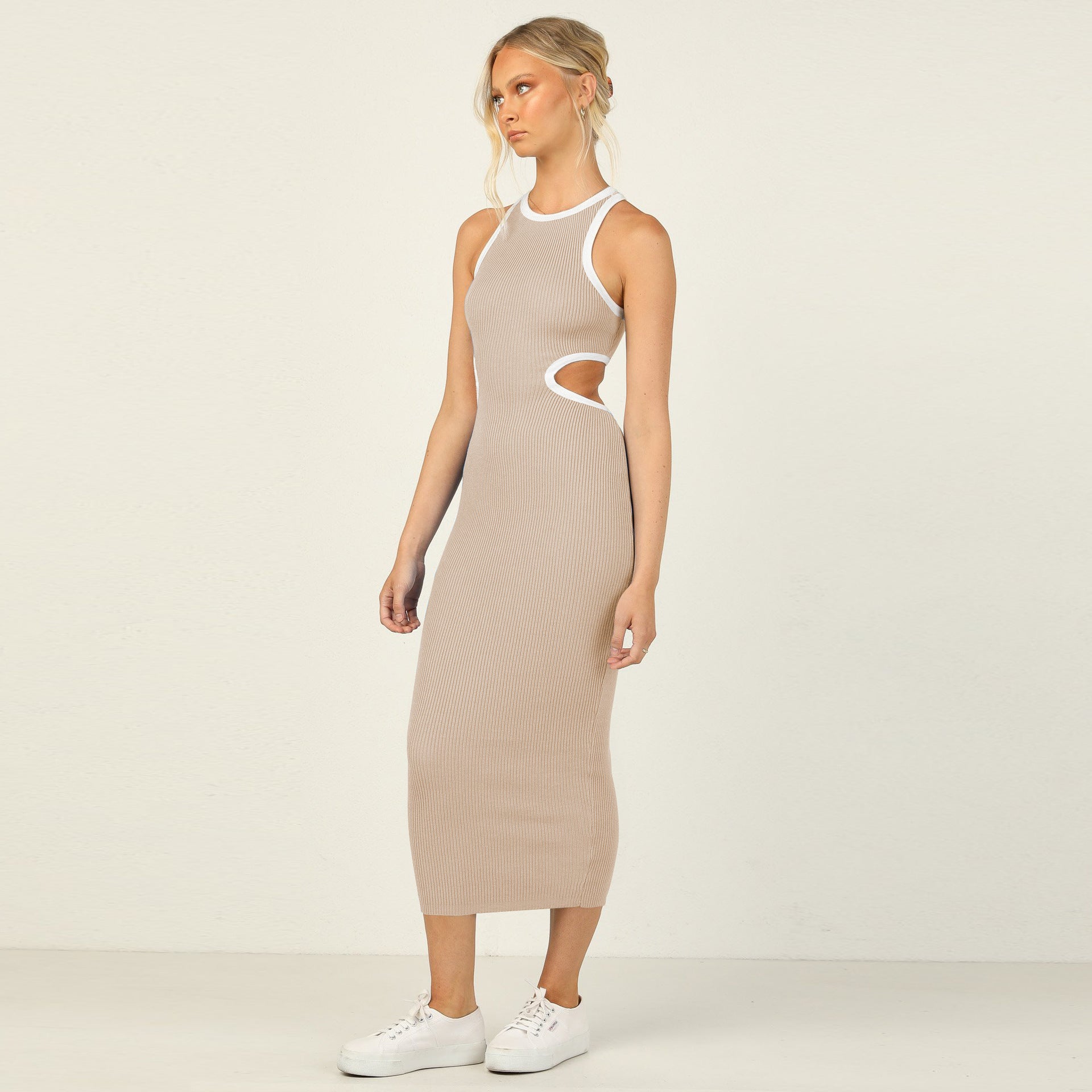 Women Nude Cotton Bodycon Dress