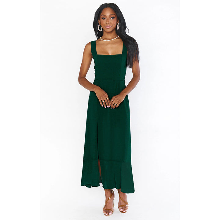 Green Square Neck Maxi Dress