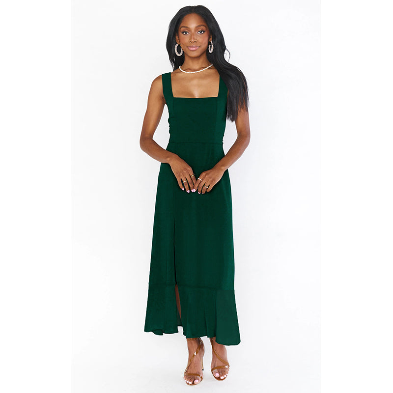 Green Square Neck Maxi Dress