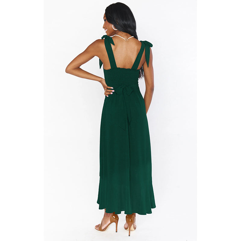 Green Square Neck Maxi Dress