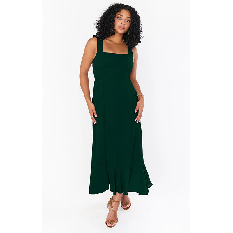 Green Square Neck Maxi Dress