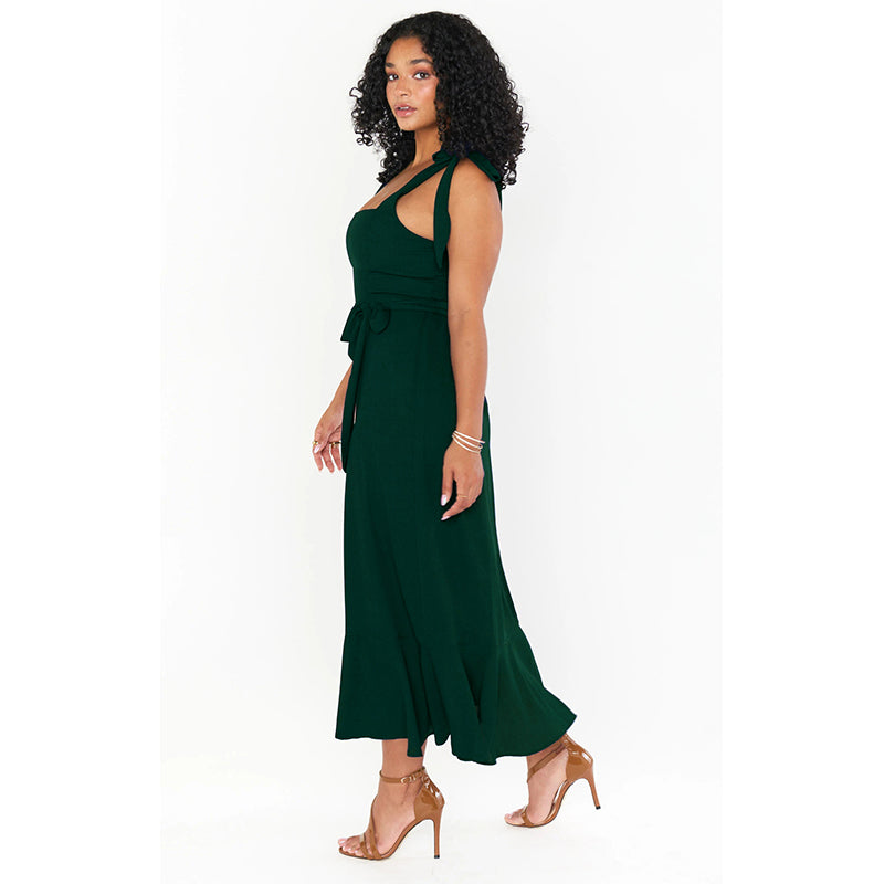 Green Square Neck Maxi Dress